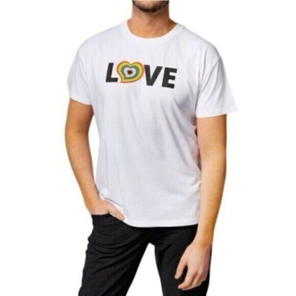 NWT Unisex - The Phluid Project “LOVE” White Short Sleeve Tee - Rainbow - Size L - Picture 1 of 6